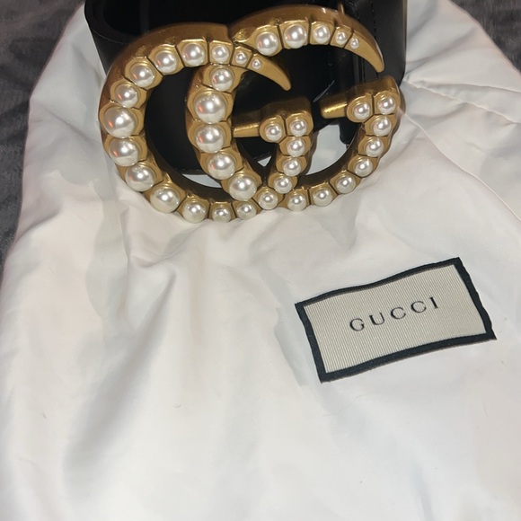 GUCCI Pearly GG Marmont Belt Leather Wide 90 Black - Picture 7 of 7